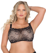 Бюстгальтер-топ plus size из кружевного полотна с цветочным рисунком (Размер: 65K) (Цвет: черный)