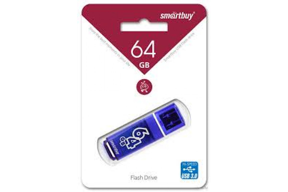 Флеш-накопитель Smartbuy Glossy series 64GB Dark Blue, синий