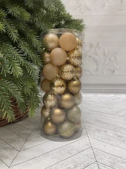 Набор пластиковых шаров Калейдоскоп 60 мм., капучино, 35 шт., Christmas DeLuxe (89288)