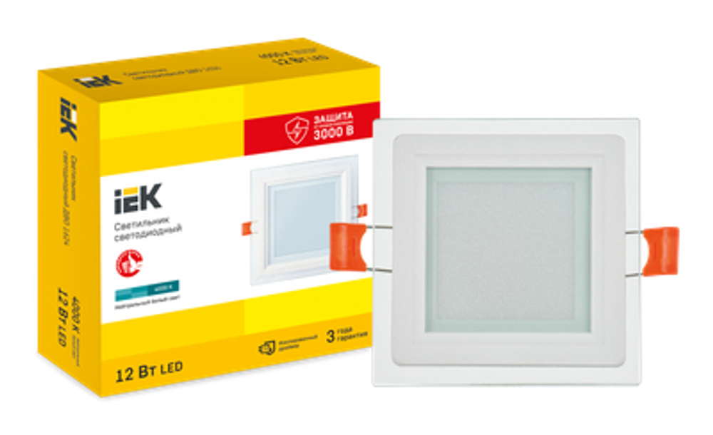Светильник светодиодный ДВО 1624 со стеклом квадрат 12Вт 4000К IP20 IEK