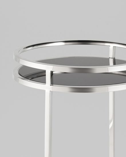 Журнальный столик Гестия 41*60см стекло черное сталь серебро