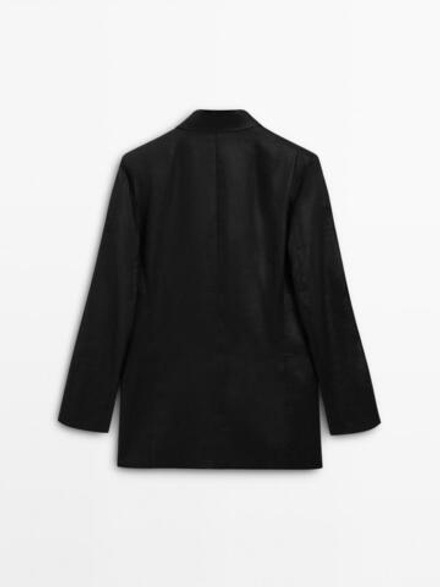 Massimo Dutti Двубортный пиджак из 100% льна, черный