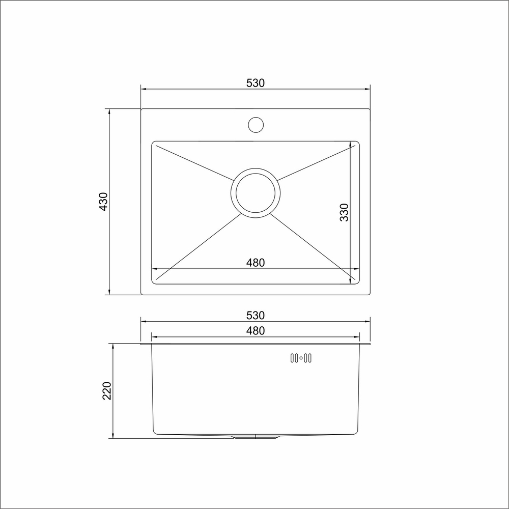 Мойка настол.монтаж 53х43 (3,0) вып 3 1/2  MIXLINE PRO 22см с сифоном (черный графит НАНО декор)