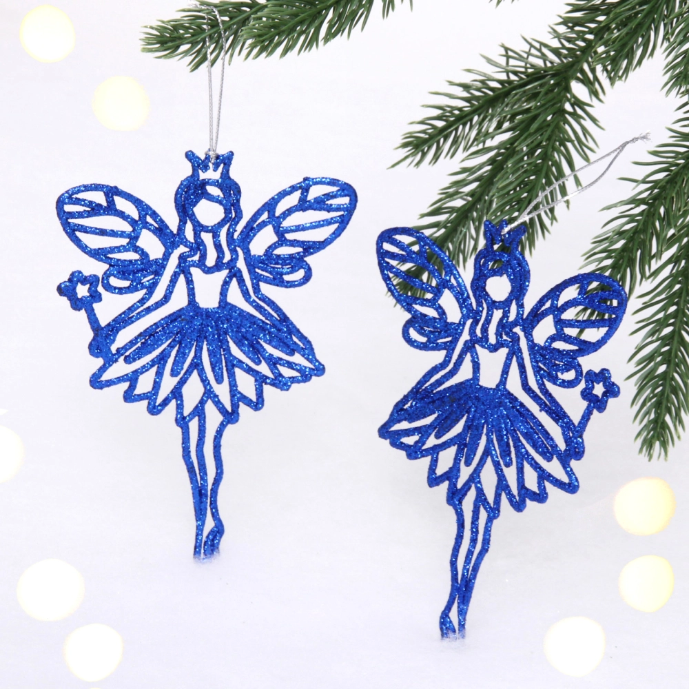 Подвески в блестках «Снежная фея» 14 см (набор 2шт), синий