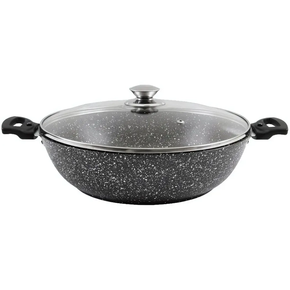 Сотейник 30*8,5см со стеклеклянной крышкой АП (темный мрамор) смт308а