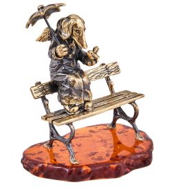 Народные промыслы AM-3918 Фигурка «Собака Ангел» (латунь, янтарь)