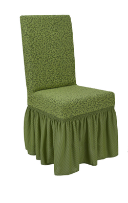Чехол на стул с оборкой Жаккард, цвет Зеленый Светлый, Набор 6 шт.