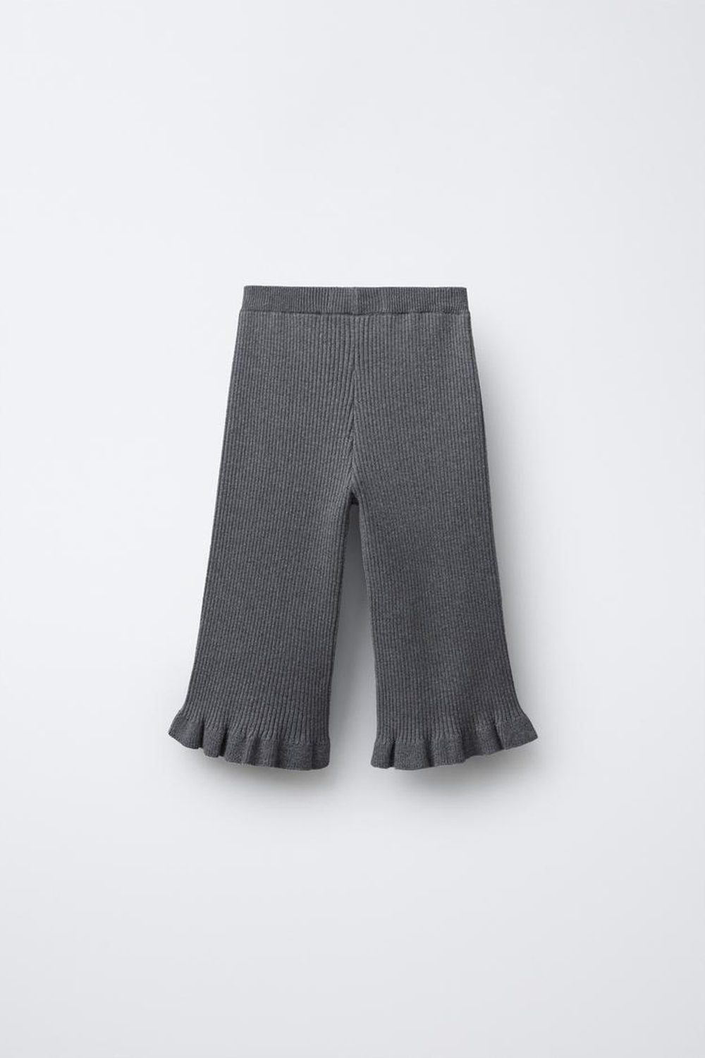 ZARA ТРИКОТАЖНЫЕ БРЮКИ С ВОЛАНАМИ, СЕРЫЙ МЕЛАНЖ