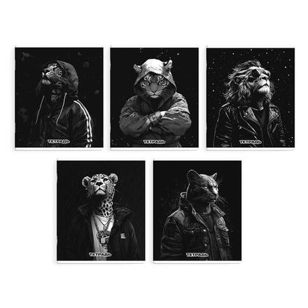 Тетрадь 48л, А5, клетка, Феникс+ Брутальные звери, твин-лак, ассорти, 1шт.