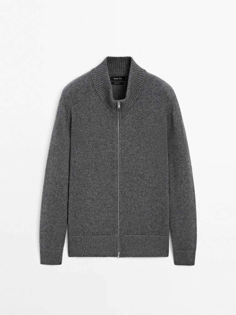 Massimo Dutti кардиган из кашемира с застежкой-молнией, серый меланжевый