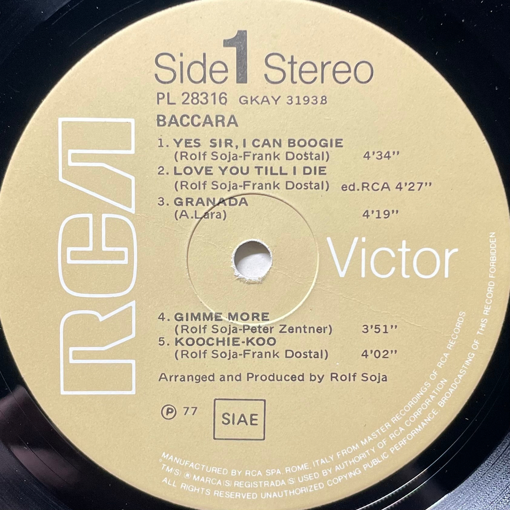 Baccara ‎– Baccara (Италия 1977г.)