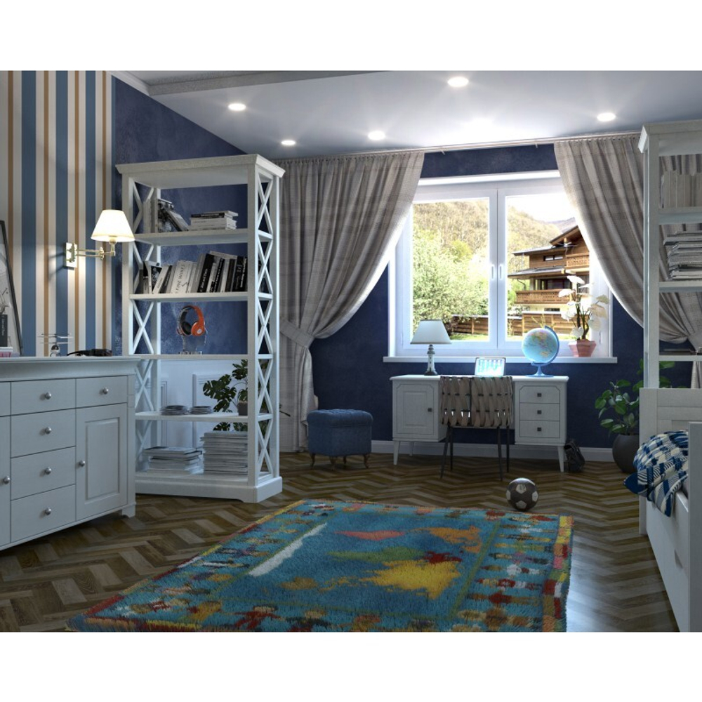 Стеллаж «Форест» сквозной белый воск/антик