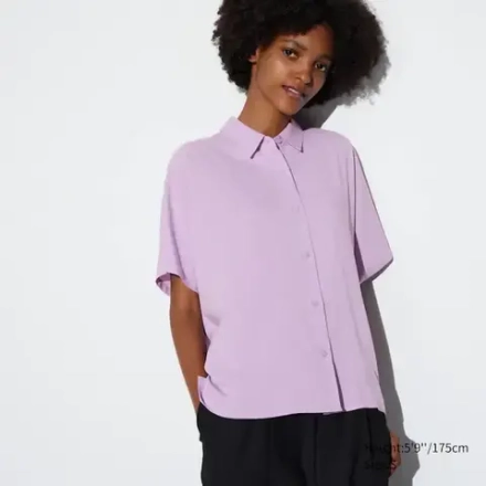 UNIQLO БЛУЗКА ИЗ ВИСКОЗЫ С КОРОТКИМИ РУКАВАМИ, ФИОЛЕТОВЫЙ