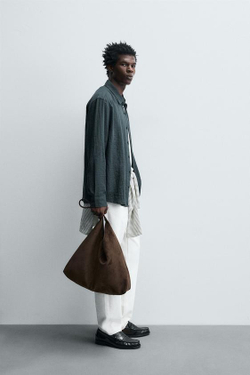 ZARA СУМКА-ШОППЕР ИЗ ИСКУССТВЕННОЙ ЗАМШИ, КОРИЧНЕВЫЙ