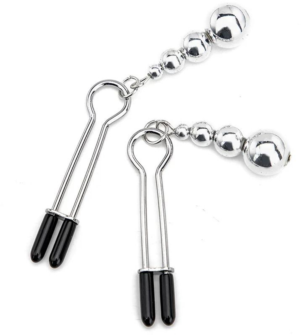 Серебристые зажимы на соски с бусинами