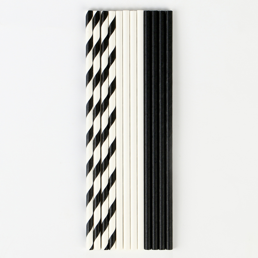 Трубочки бумажные Черно-белые 20 см 12 шт.