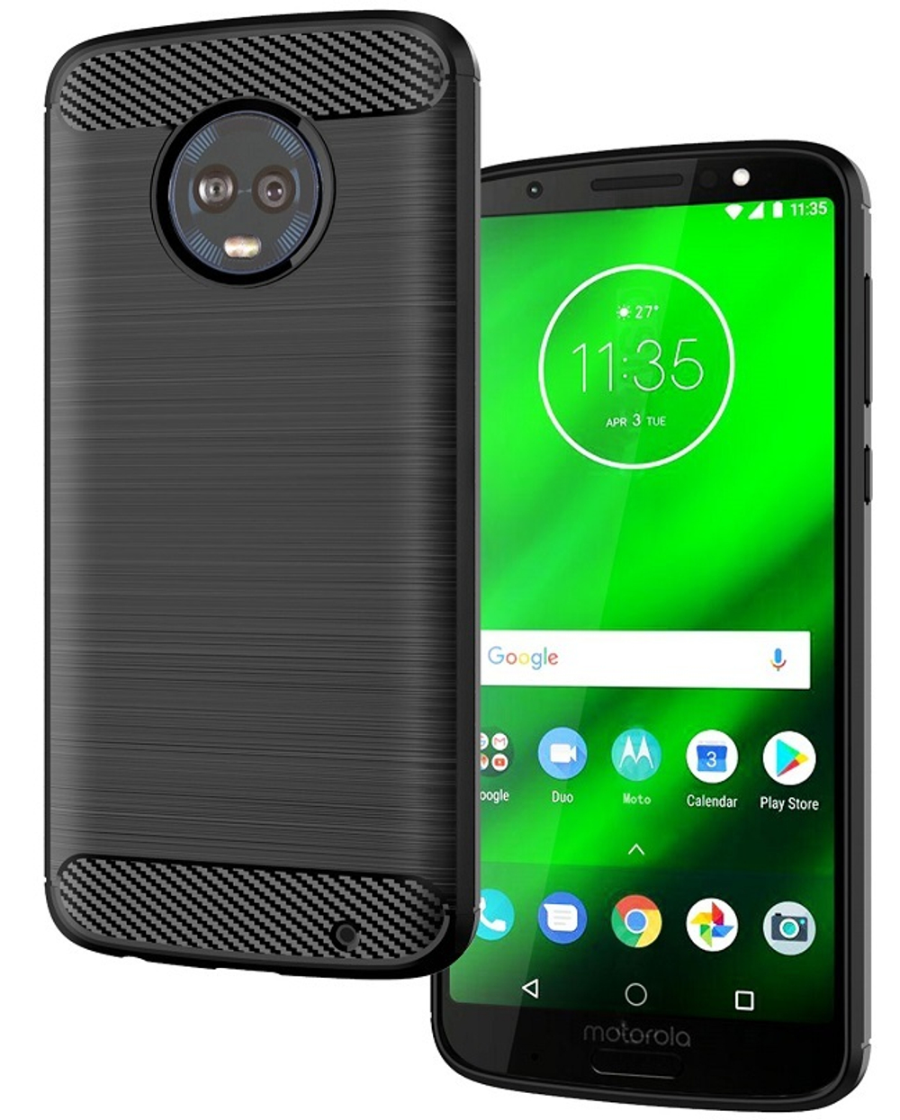 Чехол для Motorola Moto G6 Plus цвет Black (черный), серия Carbon от Caseport