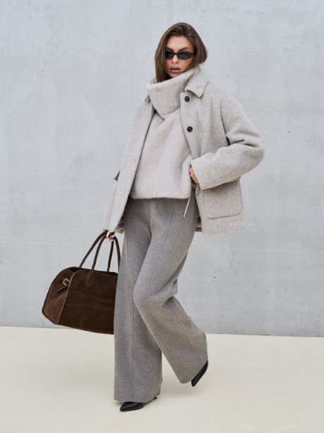 Короткая шерстяная куртка-пальто в цвете капучино