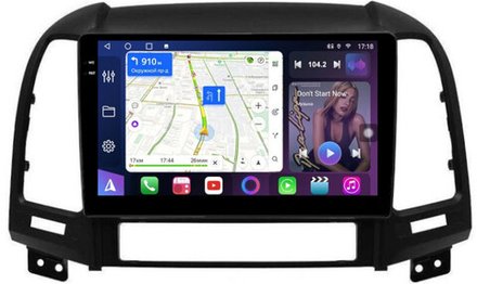 Магнитола для Hyundai Santa Fe 2 CM 2006-2012 (рамка черная) - FarCar 008M монитор 9.5" QLED на Android 14, TS18, CarPlay, 4G SIM-слот