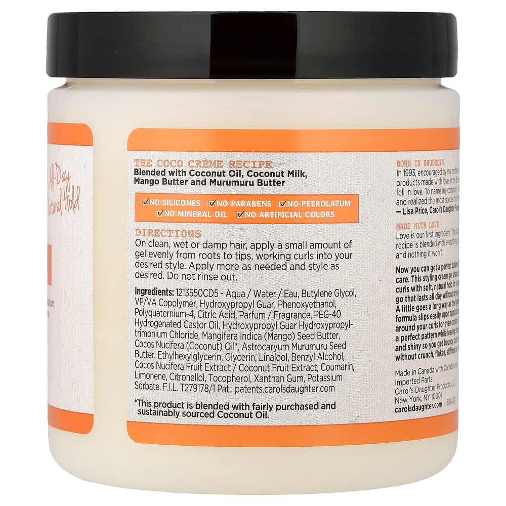 Carol's Daughter, Coco Creme, интенсивное увлажнение, крем-гель для формирования локонов, для очень сухих и вьющихся волос, 452 г (16 унций)