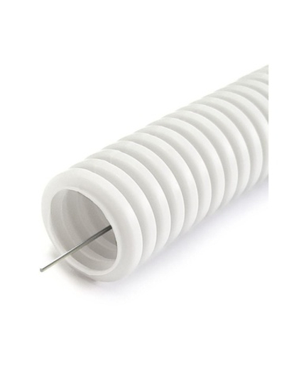 Труба гофрированная ПЛЛ легкая d16мм с протяжкой безгалоген. (HF) (НГ) бел. (уп.100м) Промрукав PR02.0214
