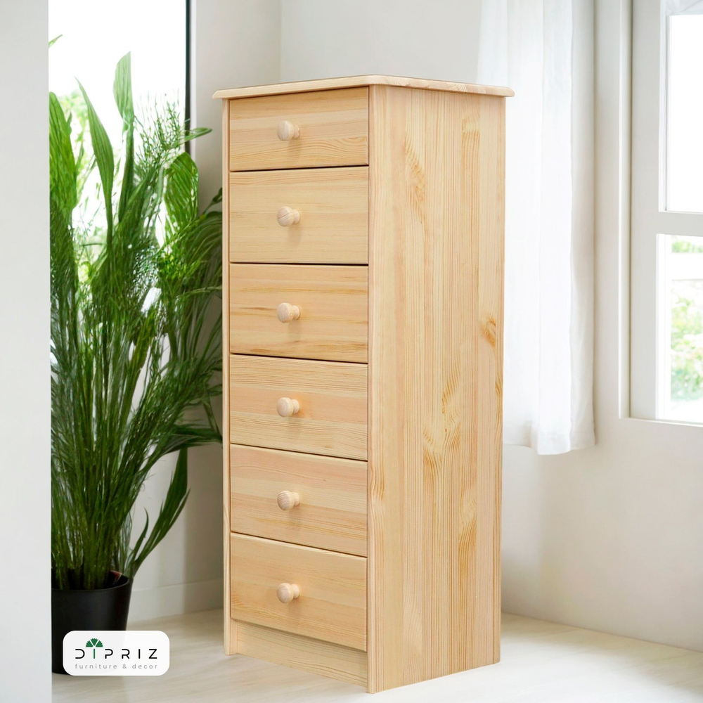 Dipriz Комод высокий Хаба из сосны, 6 ящиков, 43х34х102 см, прозрачный лак