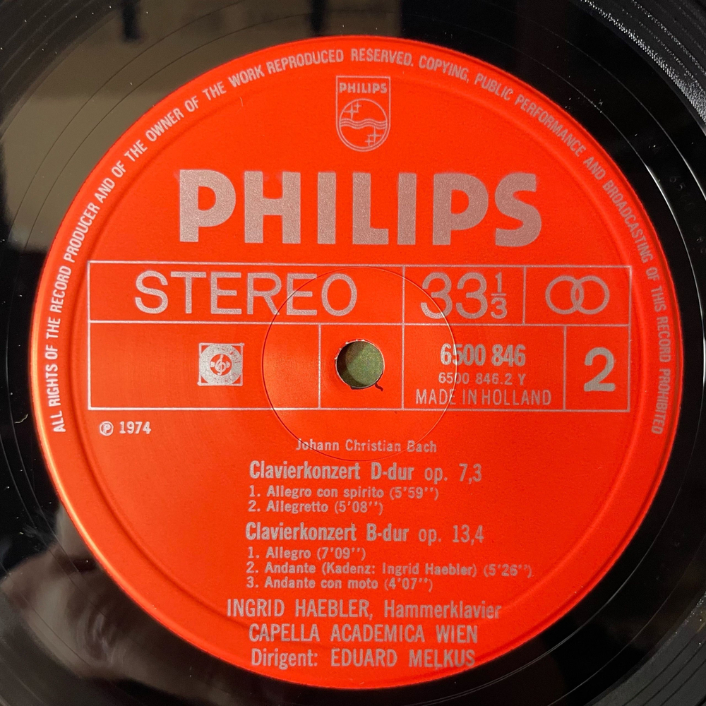Винтажная виниловая пластинка LP J. Chr. Bach Бах, Ingrid Haebler, Capella Academica Wien, Eduard Melkus Konzerte Fur Clavier Und Orchester Op. 7 Nr. 1, 2, 3 Und Op. 13 Nr. 4 (Нидерланды 1974)