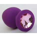 Анальная пробка из фиолетового силикона со светло-розовым кристаллом (размер S)