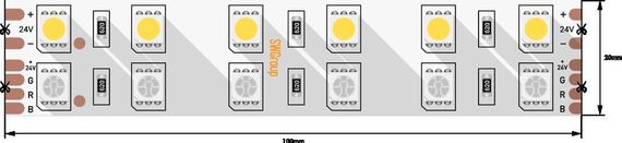 Светодиодная лента SWG 28,8W/m 120Led/m 5050SMD RGB/теплый белый 5M SWG5120-24-28.8-RGBWW-М 009256