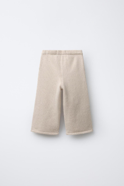 ZARA ТРИКОТАЖНЫЕ БРЮКИ С ВЫШИВКОЙ В ВИДЕ ЦВЕТОВ, ЭКРЮ