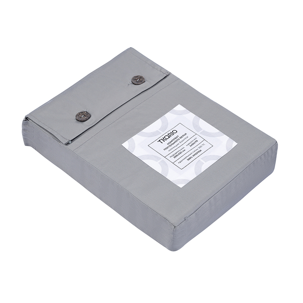 Комплект постельного белья из премиального сатина светло-серого цвета из коллекции essential, 200х22