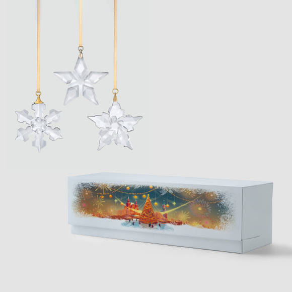 Набор из 3 елочных игрушек-снежинок Farforite «Главная елка страны» в подарочной коробке