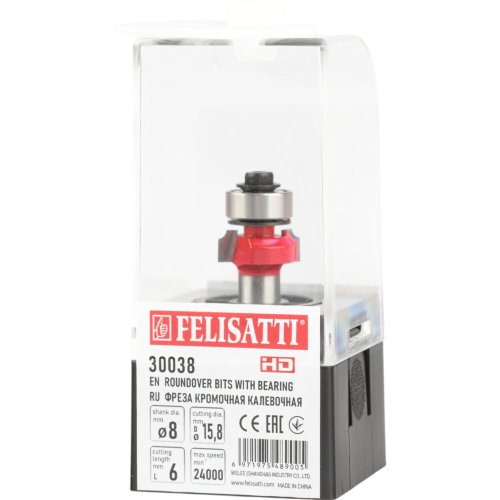 Фреза кромочная калевочная FELISATTI 16х6мм R1.6 хвостовик 8мм   30038