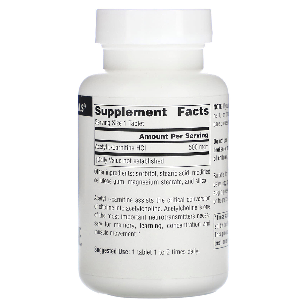 Source Naturals, ацетил-L-карнитин, 500 мг, 60 таблеток