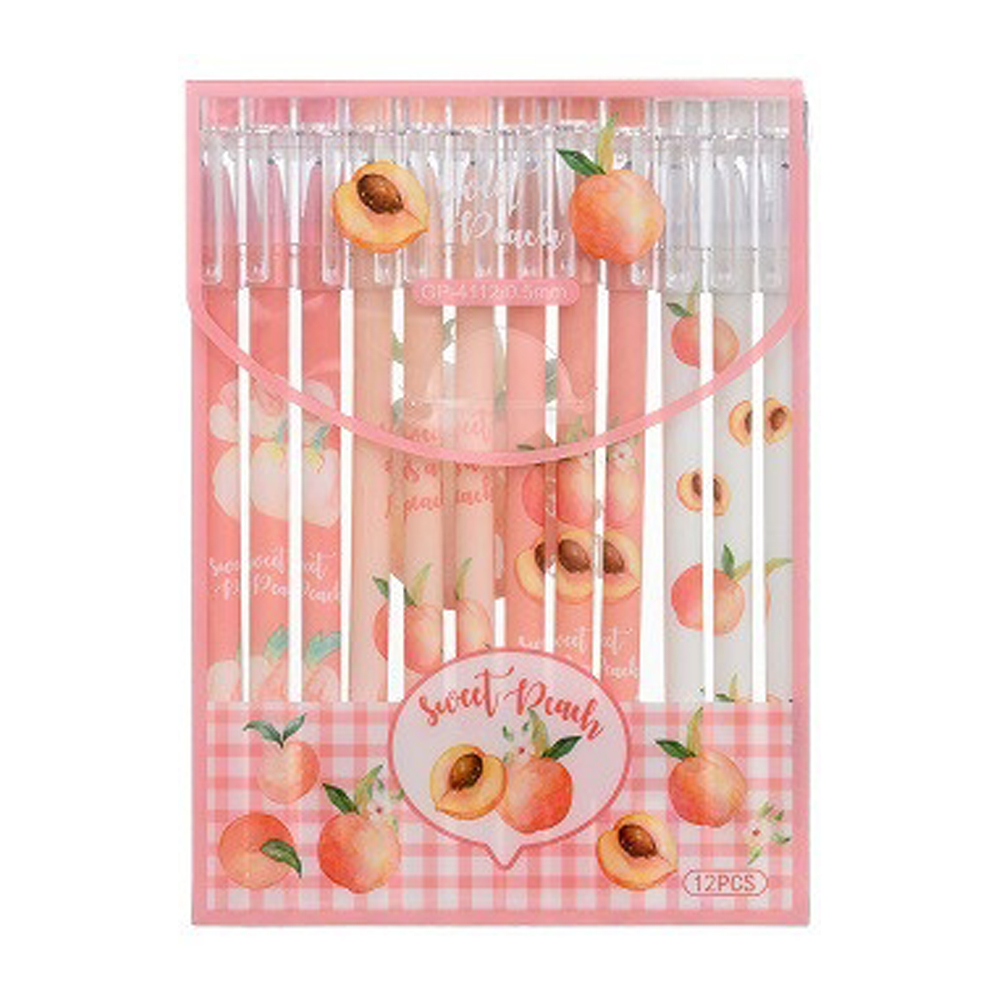 Ручка гелевая, пиши-стирай, Basir, синие чернила, серия "ПЕРСИК", корпус с рисунком, 12 шт