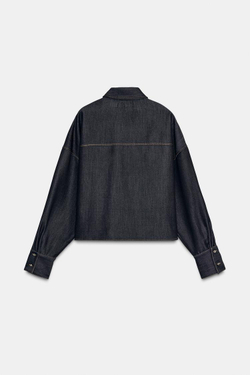 ZARA РУБАШКА ОВЕРСАЙЗ С КОНТРАСТНОЙ ОТДЕЛКОЙ, ЧЕРНЫЙ