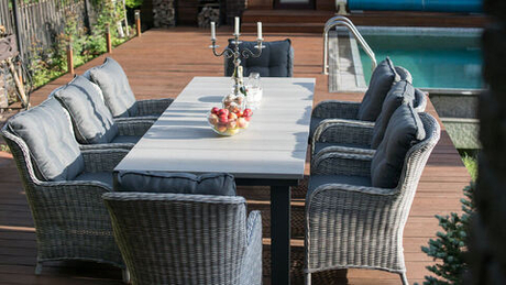 Большой обеденный стол Besta Fiesta ПАРКЛЭНД на 6-8 персон, серый