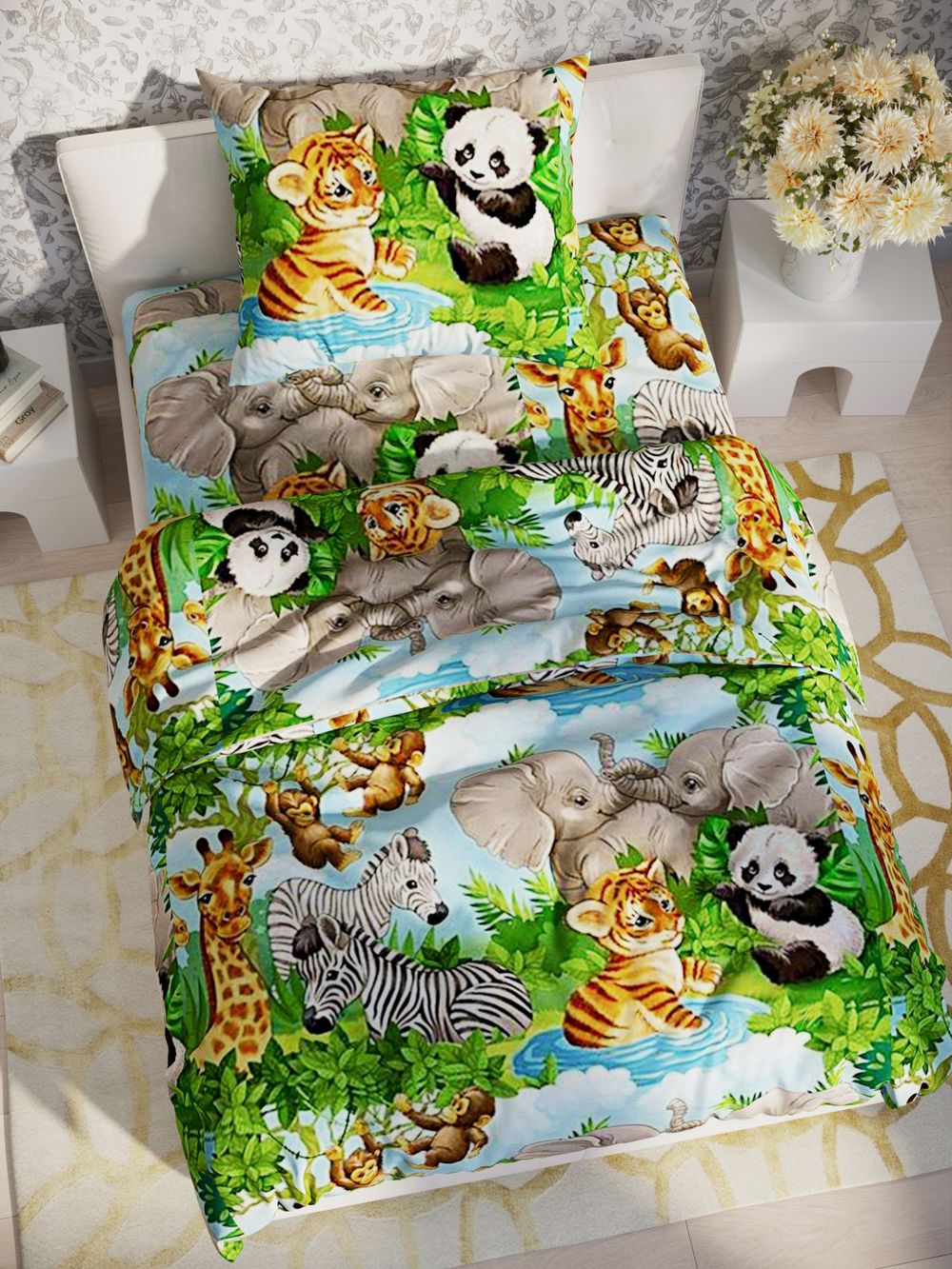 Пододеяльник бязь Сказка "В мире животных" 1,5-спальный на молнии 145x205 см