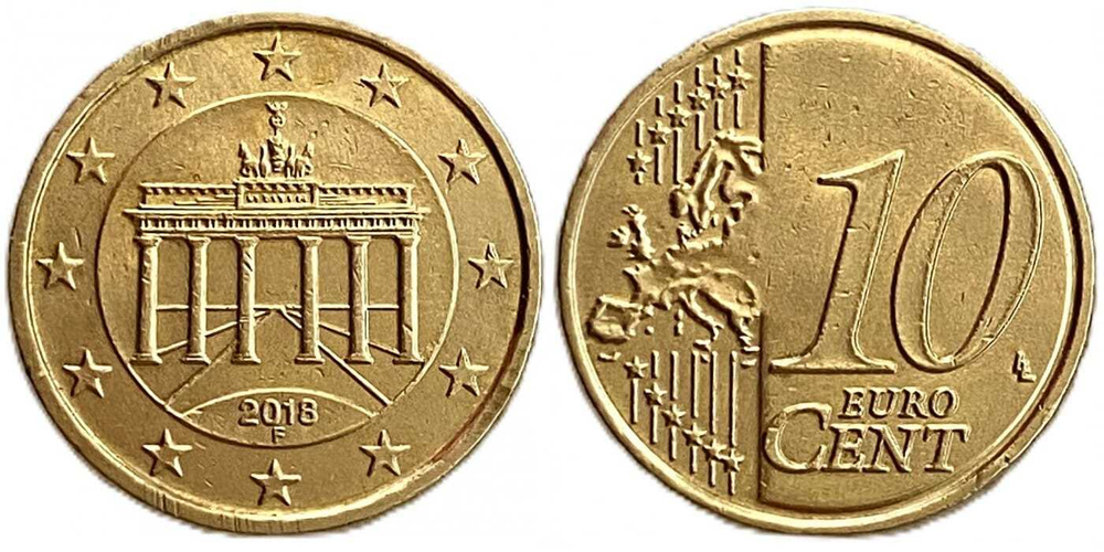 Германия 10 евроцентов, 2007 - 2025 Бранденбургские ворота XF