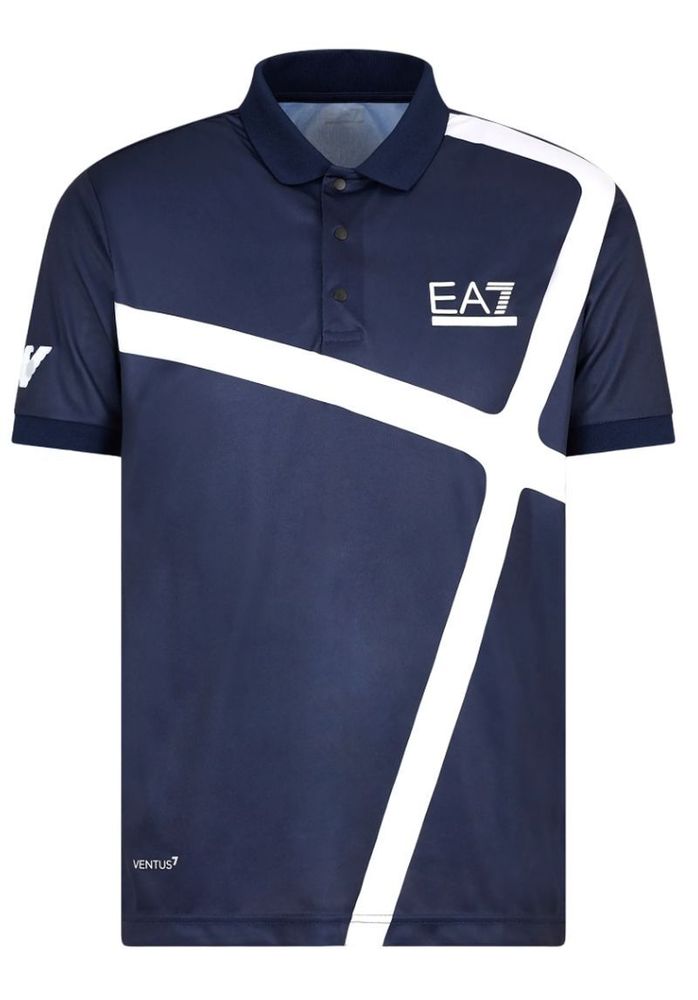 Мужское теннисное поло EA7 Man Jersey Polo Shirt - navy blue