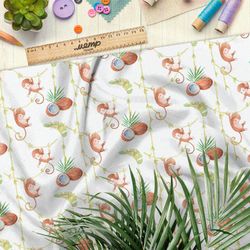 Ткань атлас весёлые обезьянки и кокосы