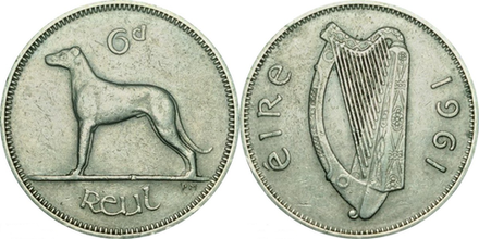 Ирландия 6 пенсов, 1942 - 1969 Ирландский волкодав XF