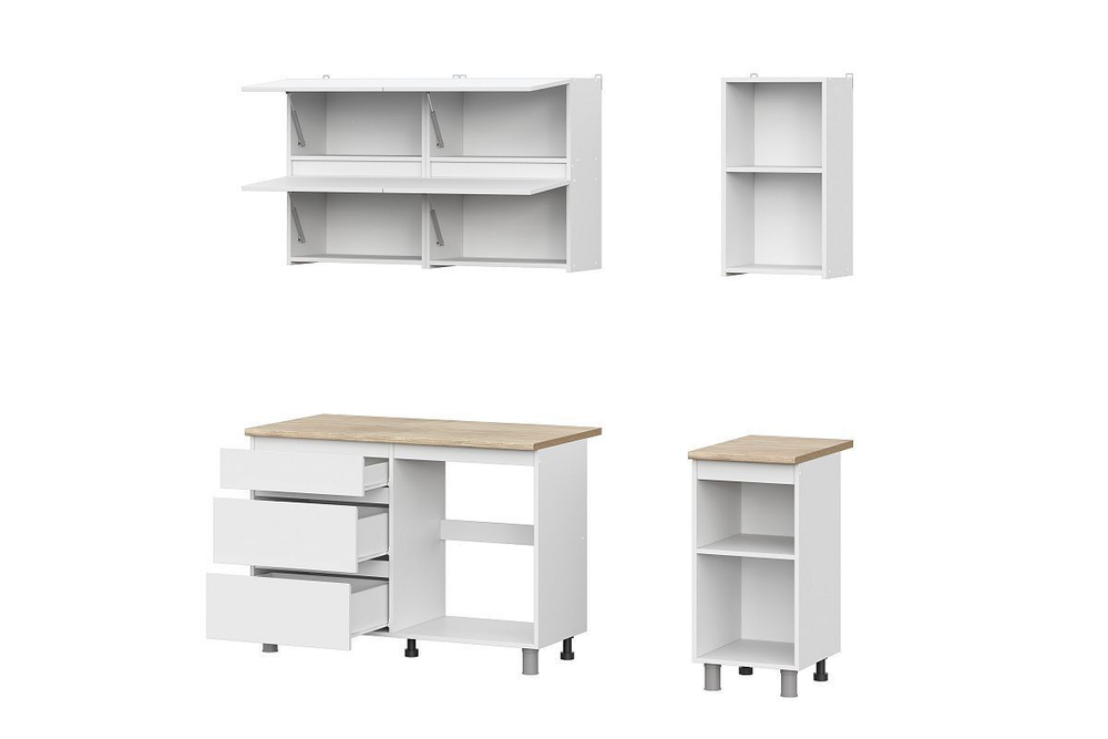 Кухонный гарнитур 2м модульный Белый текстурный/Тростник,200х215 см токио Астрид-Мебель