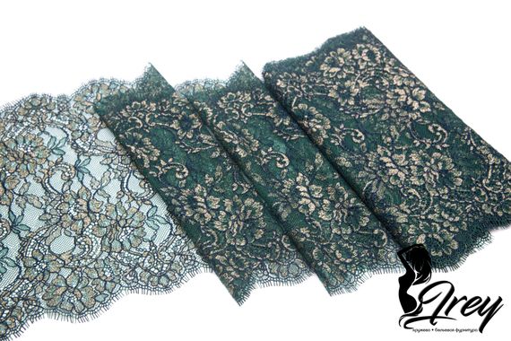 01-45 Кружево шантильи 24 см, зеленый/золото