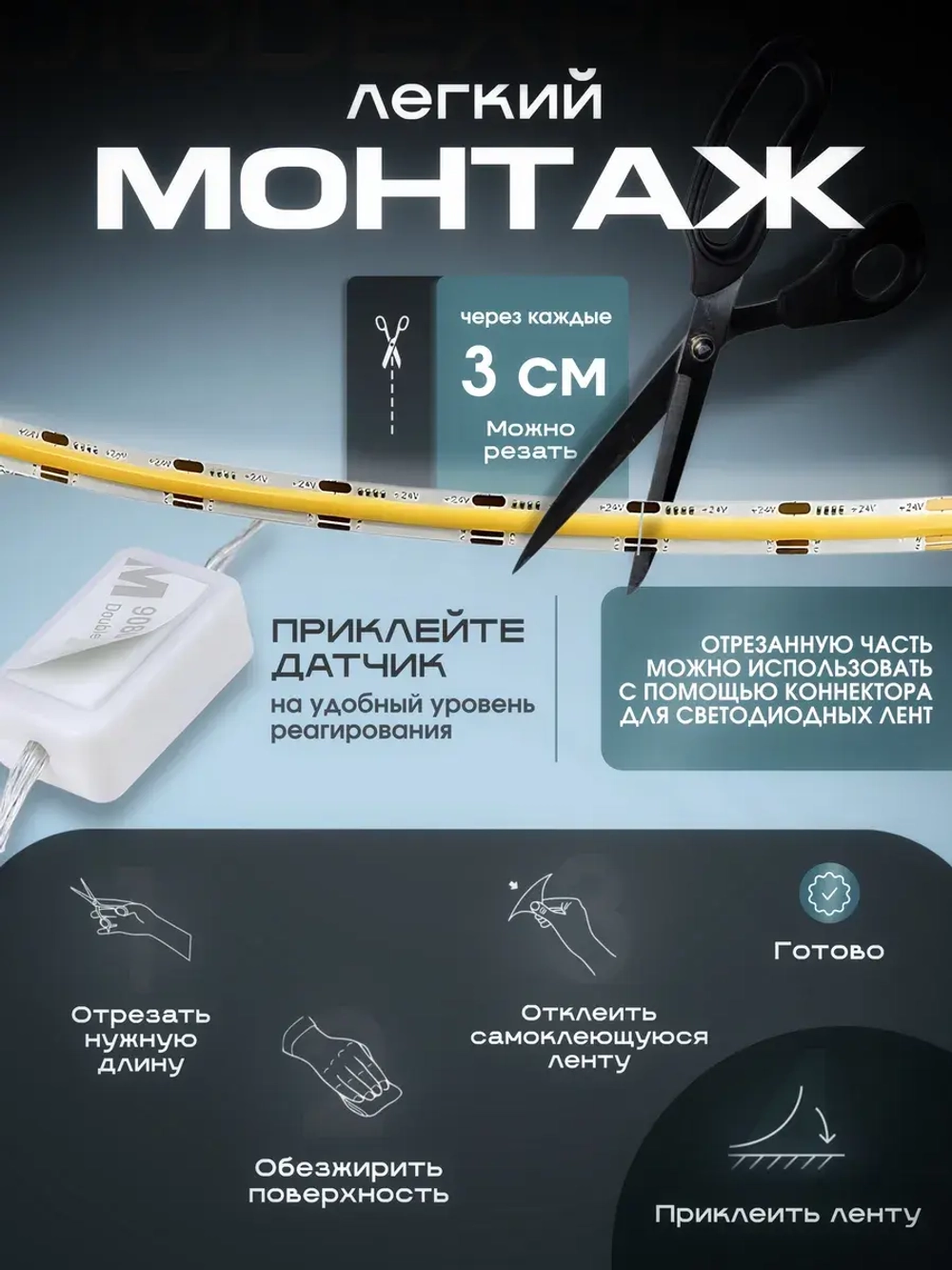 Светодиодная лента COB 2м подсветка для кухни и интерьера