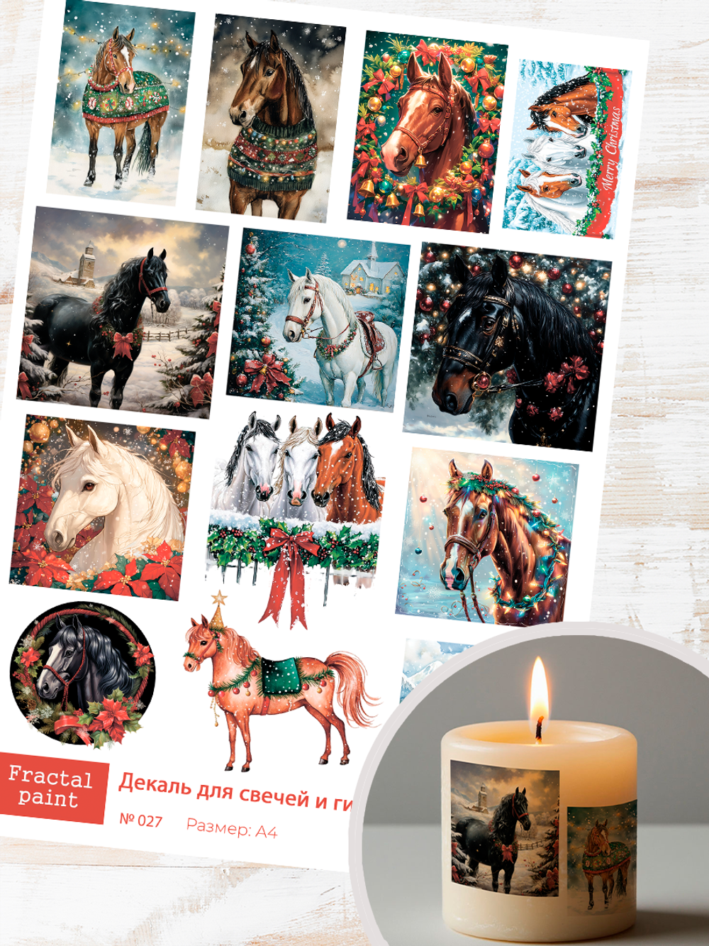 Трансфер переводной - декаль для свечей и гипса новый год 027
