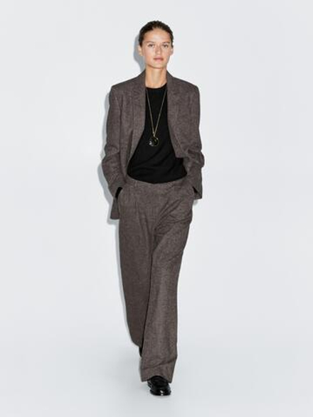 Massimo Dutti Костюмные брюки с эффектом меланжевой пряжи, шоколадный