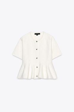 ZARA КАРДИГАН С БАСКОЙ, ЭКРЮ