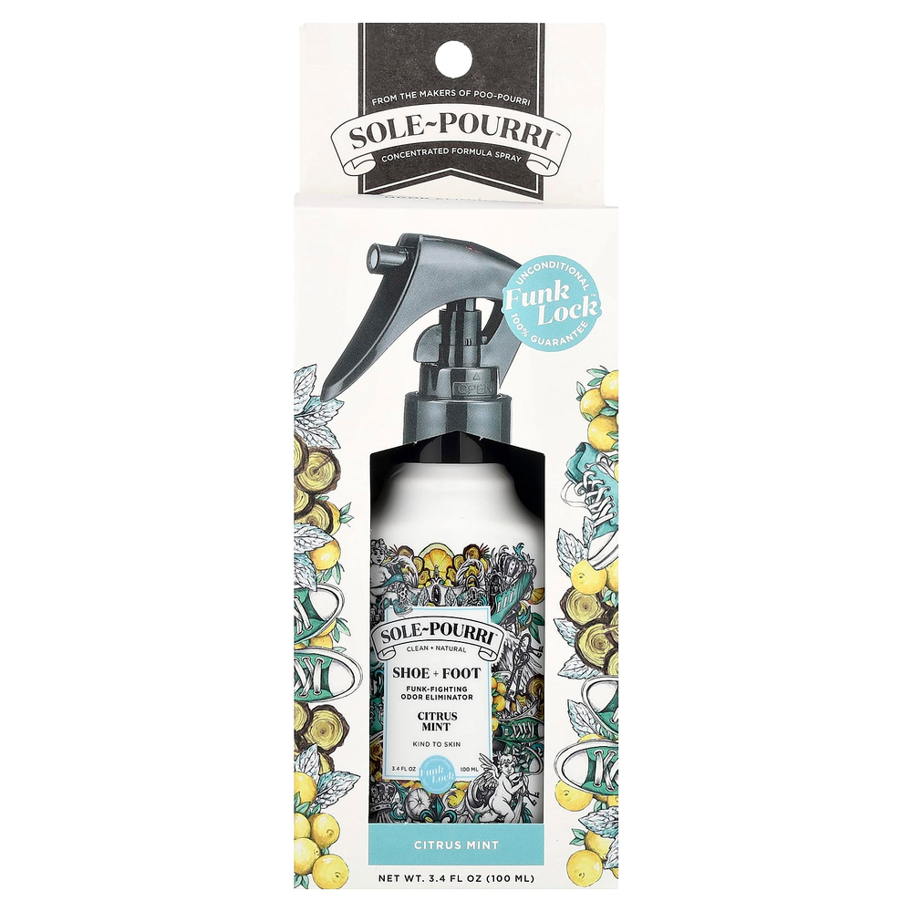 Poo-Pourri, Sole-Pourri ™, средство для устранения неприятных запахов для обуви и ног, цитрусовая мята, 100 мл (3,4 жидк. Унции)