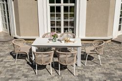 "Венето" обеденная группа на 6 персон со стульями "Милан", каркас белый, роуп бежевый